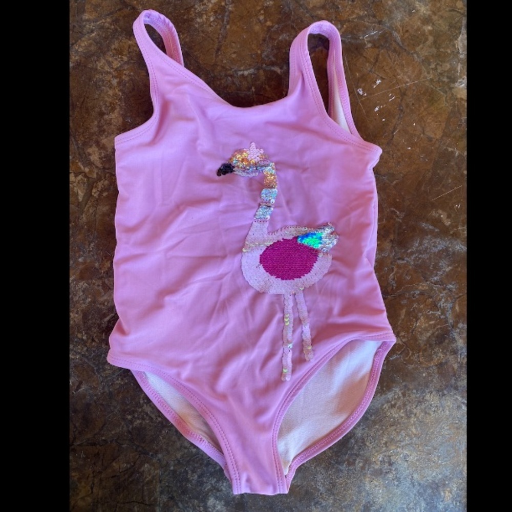 EUC Carters Flamingo Girls Pink One Piece Swimsuit Bathing Suit 6-6X pool beach